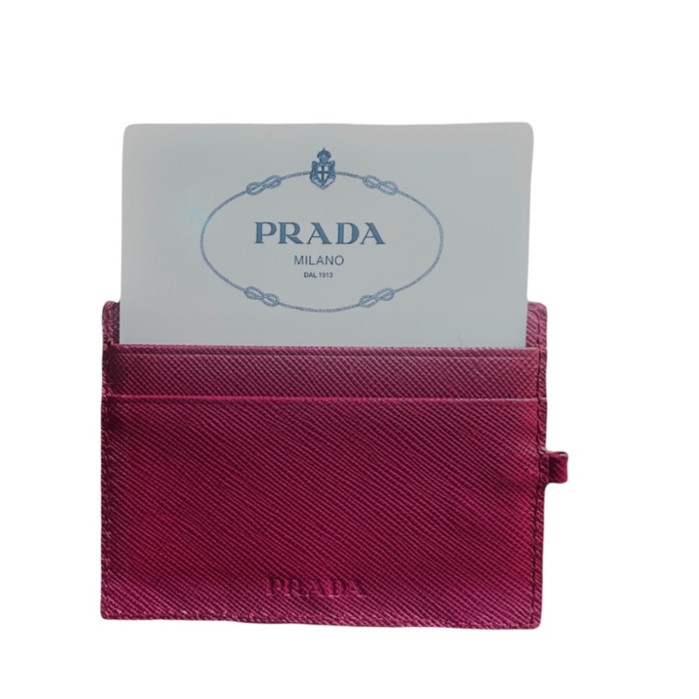PRADA Saffiano Leather Card Holder In Ibisco Wine With Original COA